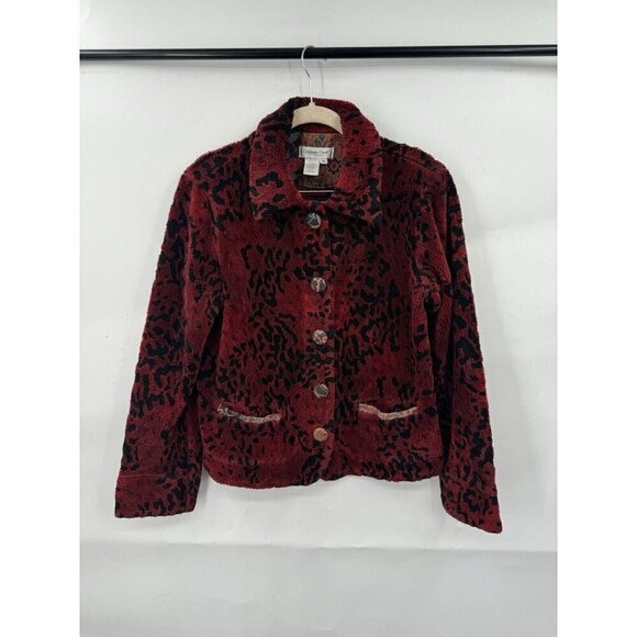 VTG Coldwater Cream Fleece Jacket Women Small Red Tapestry Granny Grandmacore - Picture 1 of 11